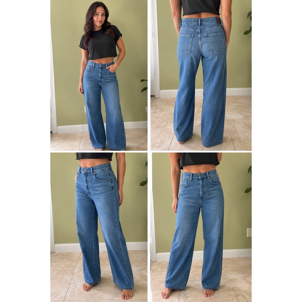 Zara size 6 wide leg baggy skater medium wash denim jeans - Picture 2 of 10